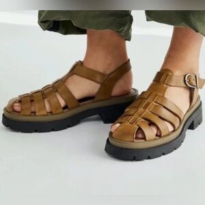 FREE PEOPLE Delaney Fisherman Platform Sandal in tan leather Size 37 1/2